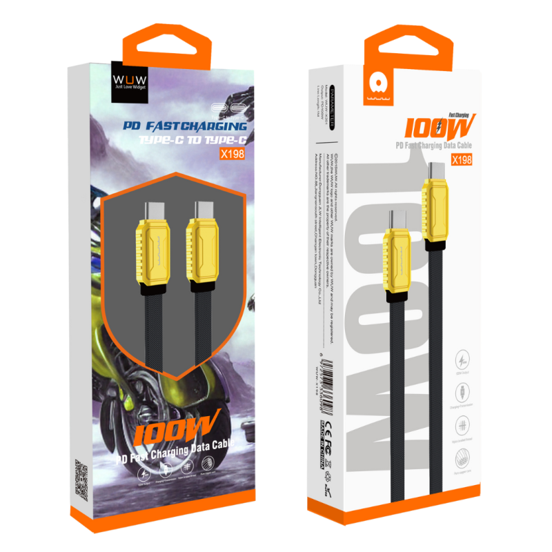 Câble USB-C / Type-C Nylon Tressé 100W Jaune - X198 (WUW) — Accessoire · Smarty Paris 18e